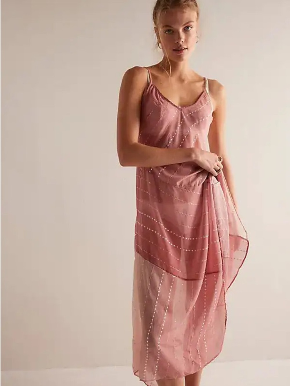 Free People Dusty Rose Sheer Slip Midi Dress